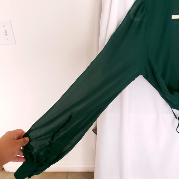 Lulus My Whole Heart Emerald Green Long Sleeve Wrap Dress Formal Party Size L - Picture 13 of 16